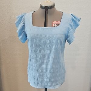 Blue Ruffled Sleeve Women's Top